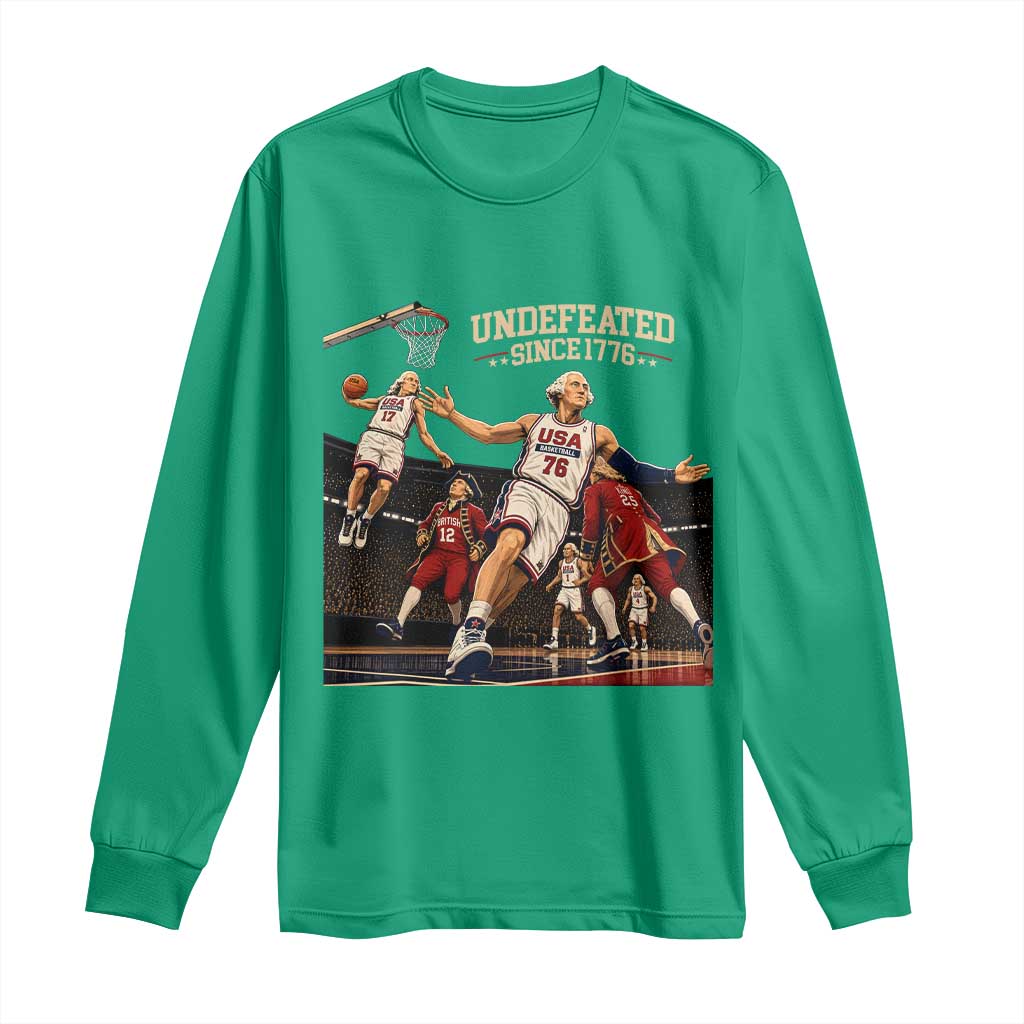 Undefeated Since 1776 George Washington Basketball Long Sleeve Shirt Funny USA Dream Team Founding Fathers Slam Dunk Patriotic Sports