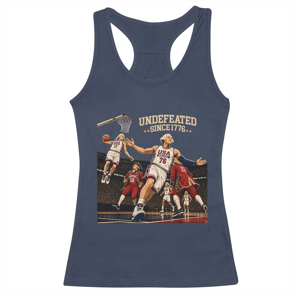Undefeated Since 1776 George Washington Basketball Racerback Tank Top Funny USA Dream Team Founding Fathers Slam Dunk Patriotic Sports