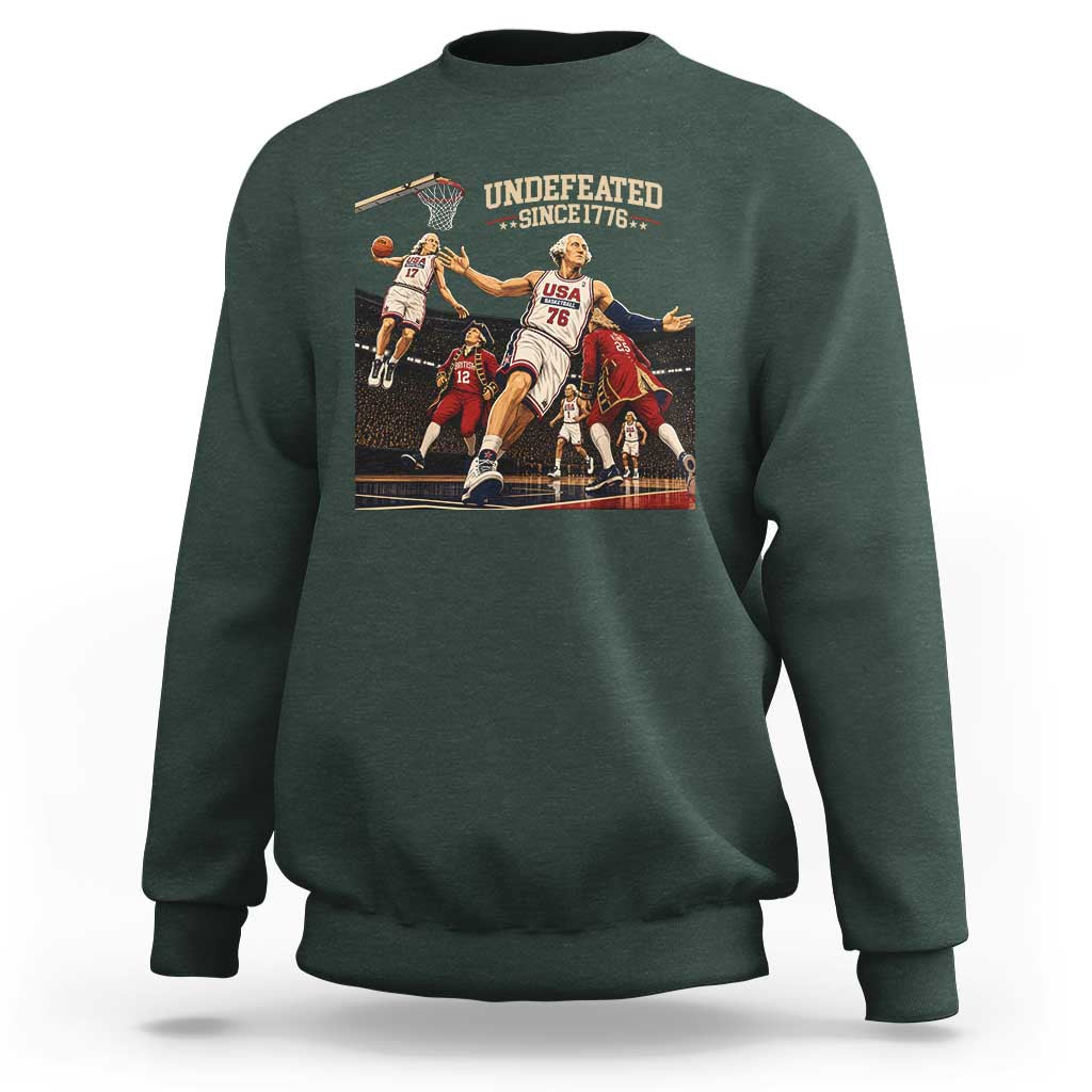 Undefeated Since 1776 George Washington Basketball Sweatshirt Funny USA Dream Team Founding Fathers Slam Dunk Patriotic Sports