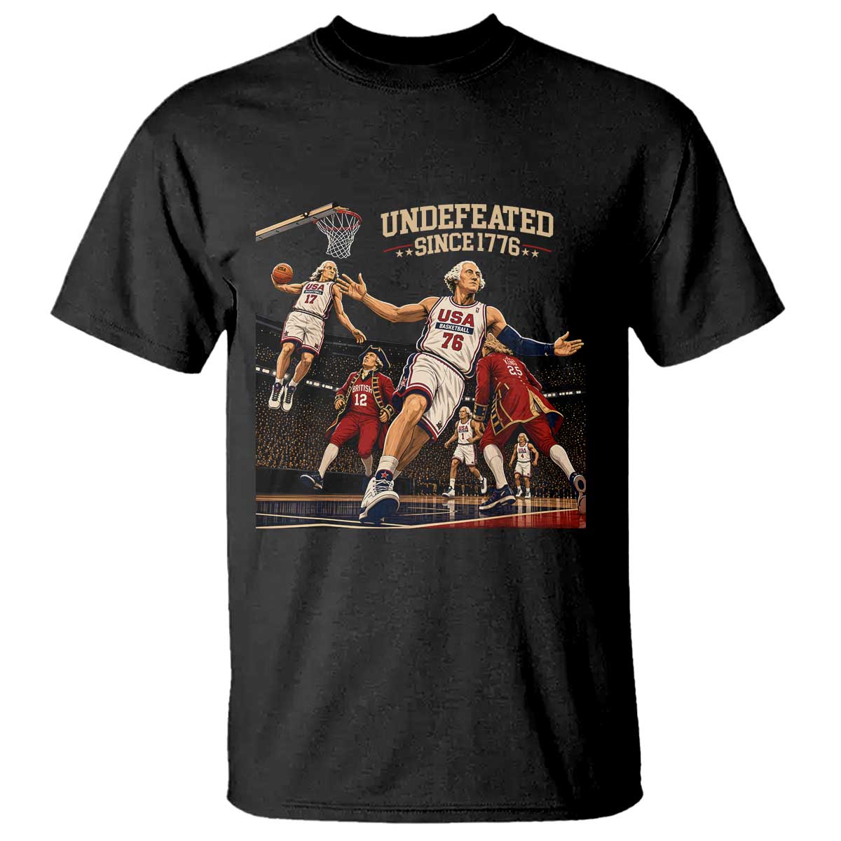 Undefeated Since 1776 George Washington Basketball T Shirt Funny USA Dream Team Founding Fathers Slam Dunk Patriotic Sports
