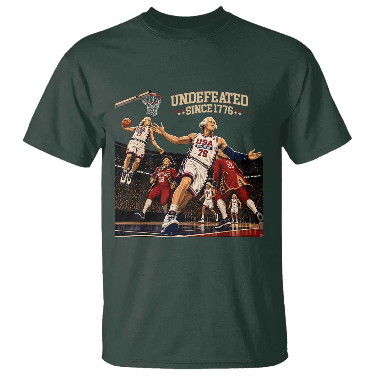 Undefeated Since 1776 George Washington Basketball T Shirt Funny USA Dream Team Founding Fathers Slam Dunk Patriotic Sports