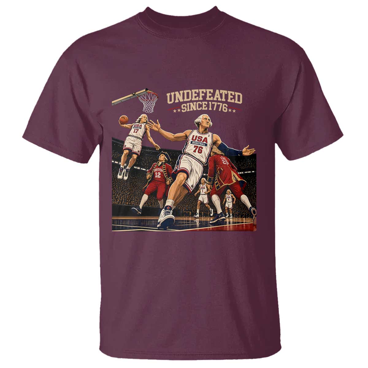 Undefeated Since 1776 George Washington Basketball T Shirt Funny USA Dream Team Founding Fathers Slam Dunk Patriotic Sports