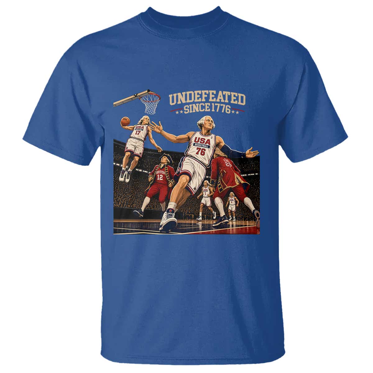 Undefeated Since 1776 George Washington Basketball T Shirt Funny USA Dream Team Founding Fathers Slam Dunk Patriotic Sports