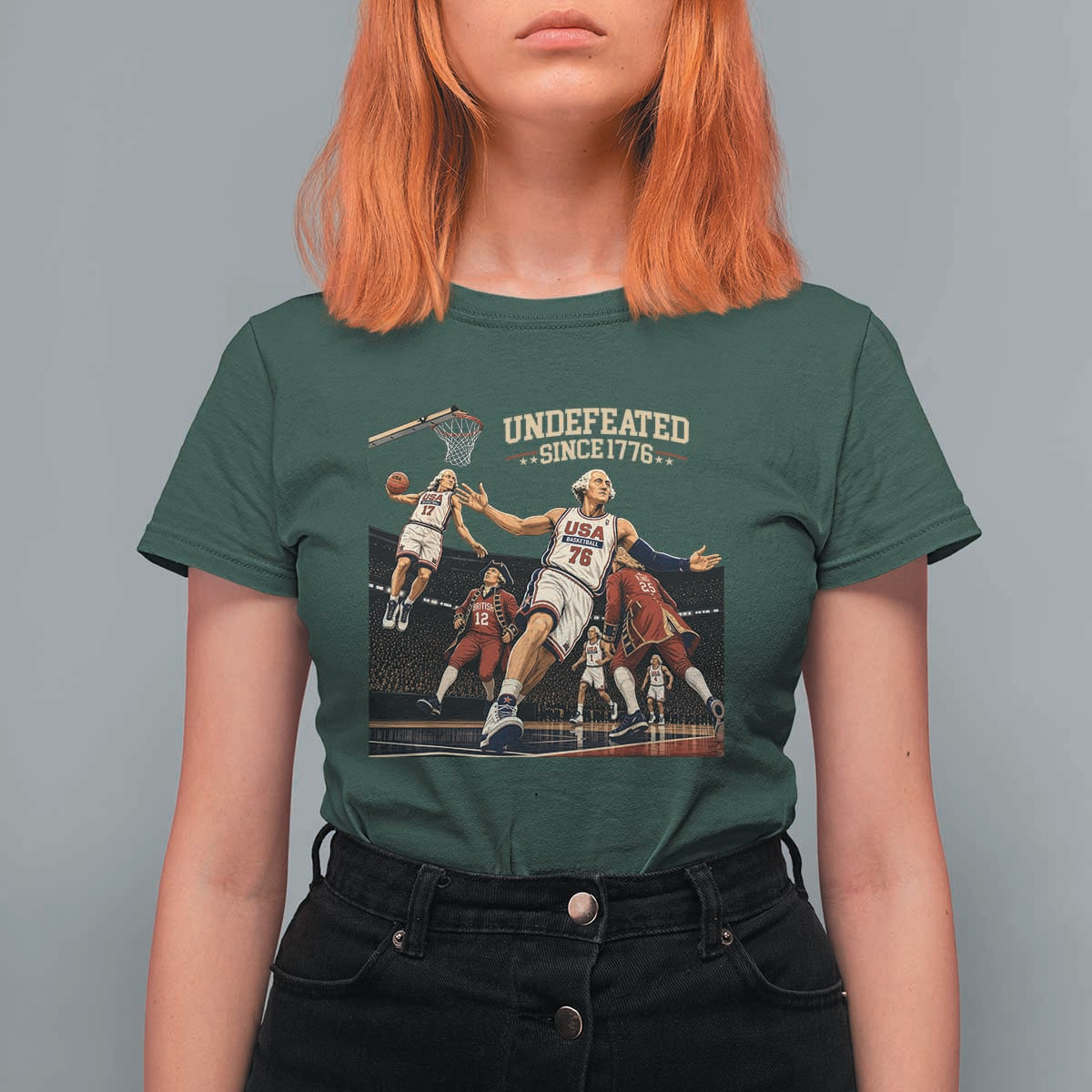 Undefeated Since 1776 George Washington Basketball T Shirt For Women Funny USA Dream Team Founding Fathers Slam Dunk Patriotic Sports