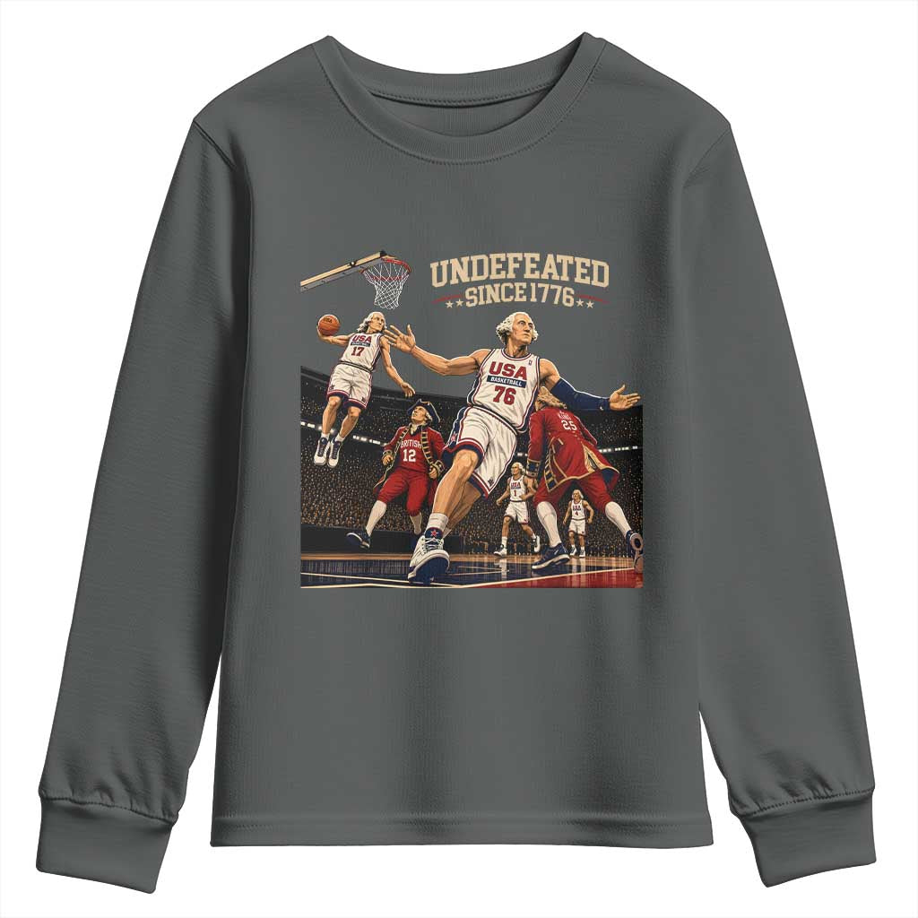 Undefeated Since 1776 George Washington Basketball Youth Sweatshirt Funny USA Dream Team Founding Fathers Slam Dunk Patriotic Sports