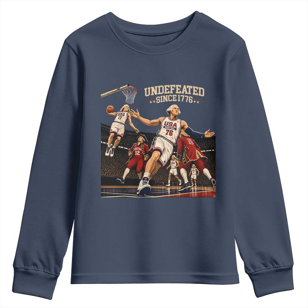 Undefeated Since 1776 George Washington Basketball Youth Sweatshirt Funny USA Dream Team Founding Fathers Slam Dunk Patriotic Sports