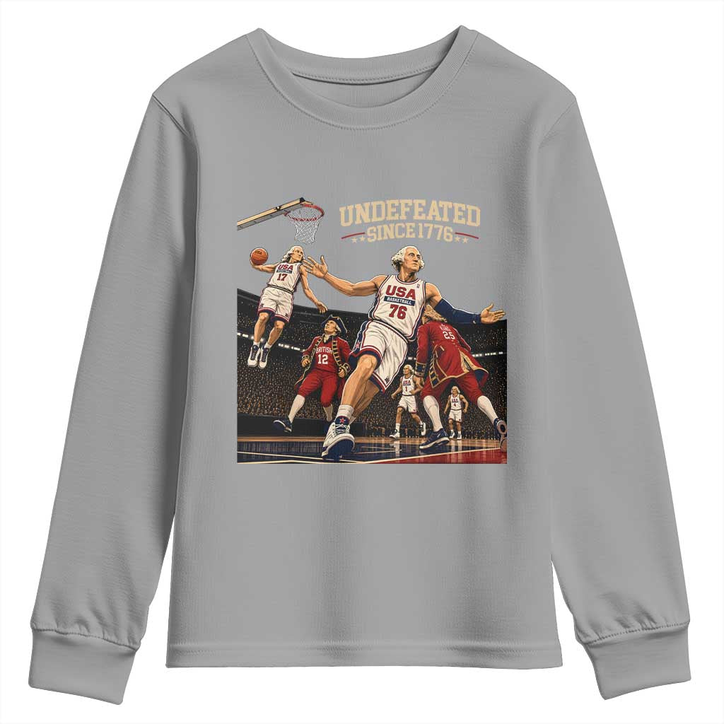 Undefeated Since 1776 George Washington Basketball Youth Sweatshirt Funny USA Dream Team Founding Fathers Slam Dunk Patriotic Sports