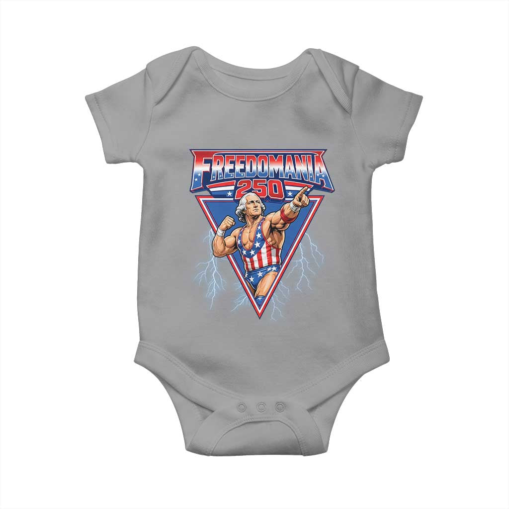 Freedomania 250 George Washington Wrestler Graphic Baby Onesie Funny Muscular President Lightning 1776 to 2026 Semiquincentennial
