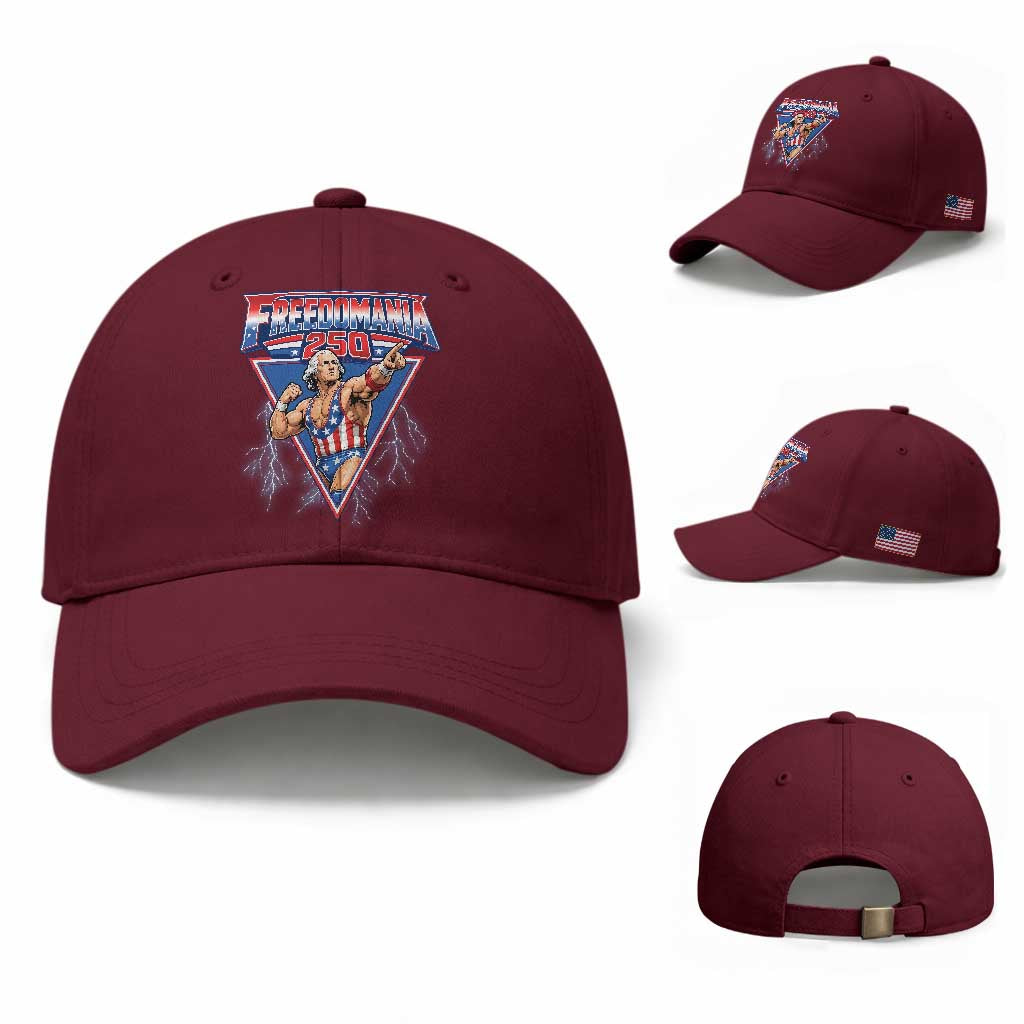 Freedomania 250 George Washington Wrestler Graphic Baseball Cap Funny Muscular President Lightning 1776 to 2026 Semiquincentennial