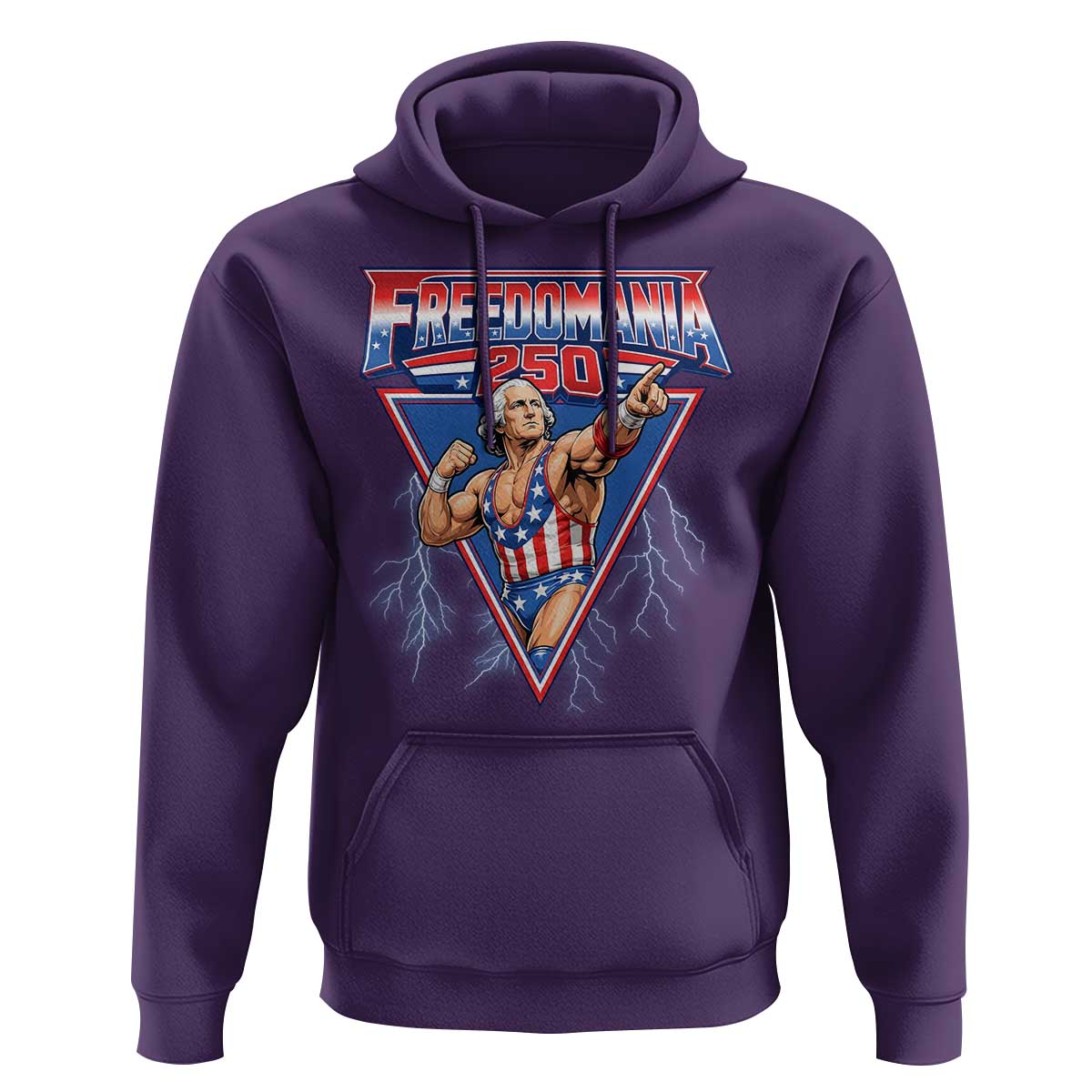 Freedomania 250 George Washington Wrestler Graphic Hoodie Funny Muscular President Lightning 1776 to 2026 Semiquincentennial