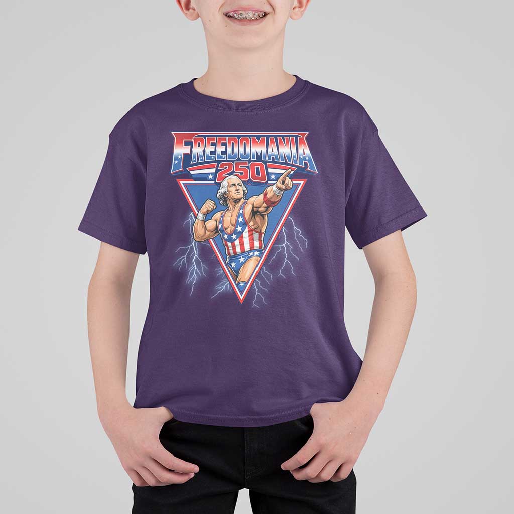 Freedomania 250 George Washington Wrestler Graphic T Shirt For Kid Funny Muscular President Lightning 1776 to 2026 Semiquincentennial