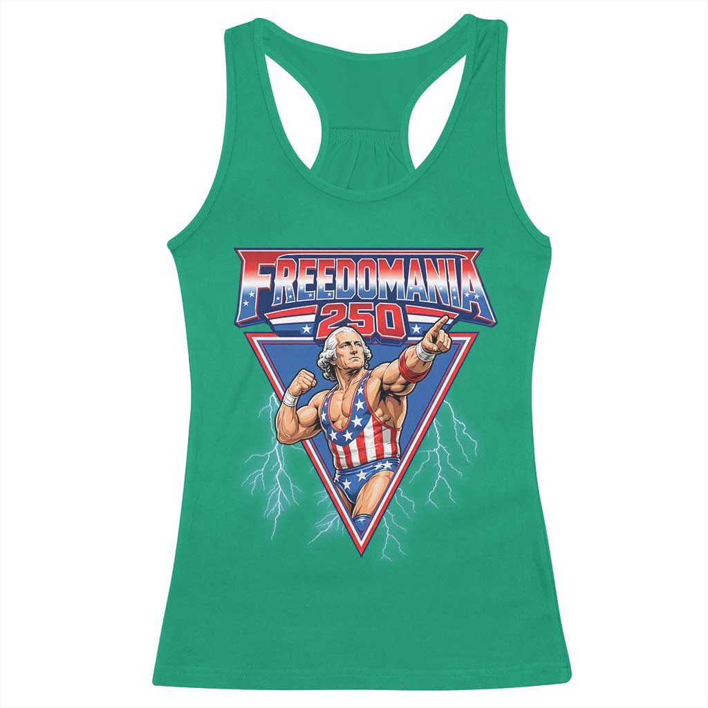 Freedomania 250 George Washington Wrestler Graphic Racerback Tank Top Funny Muscular President Lightning 1776 to 2026 Semiquincentennial