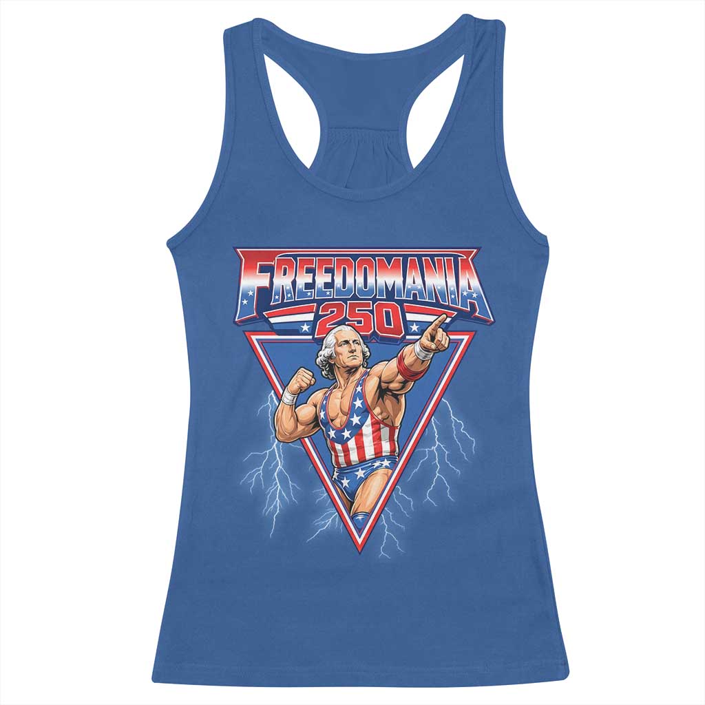 Freedomania 250 George Washington Wrestler Graphic Racerback Tank Top Funny Muscular President Lightning 1776 to 2026 Semiquincentennial