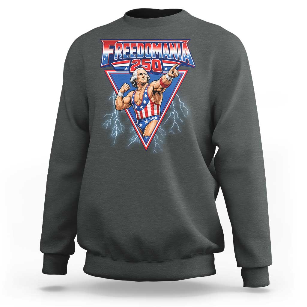 Freedomania 250 George Washington Wrestler Graphic Sweatshirt Funny Muscular President Lightning 1776 to 2026 Semiquincentennial