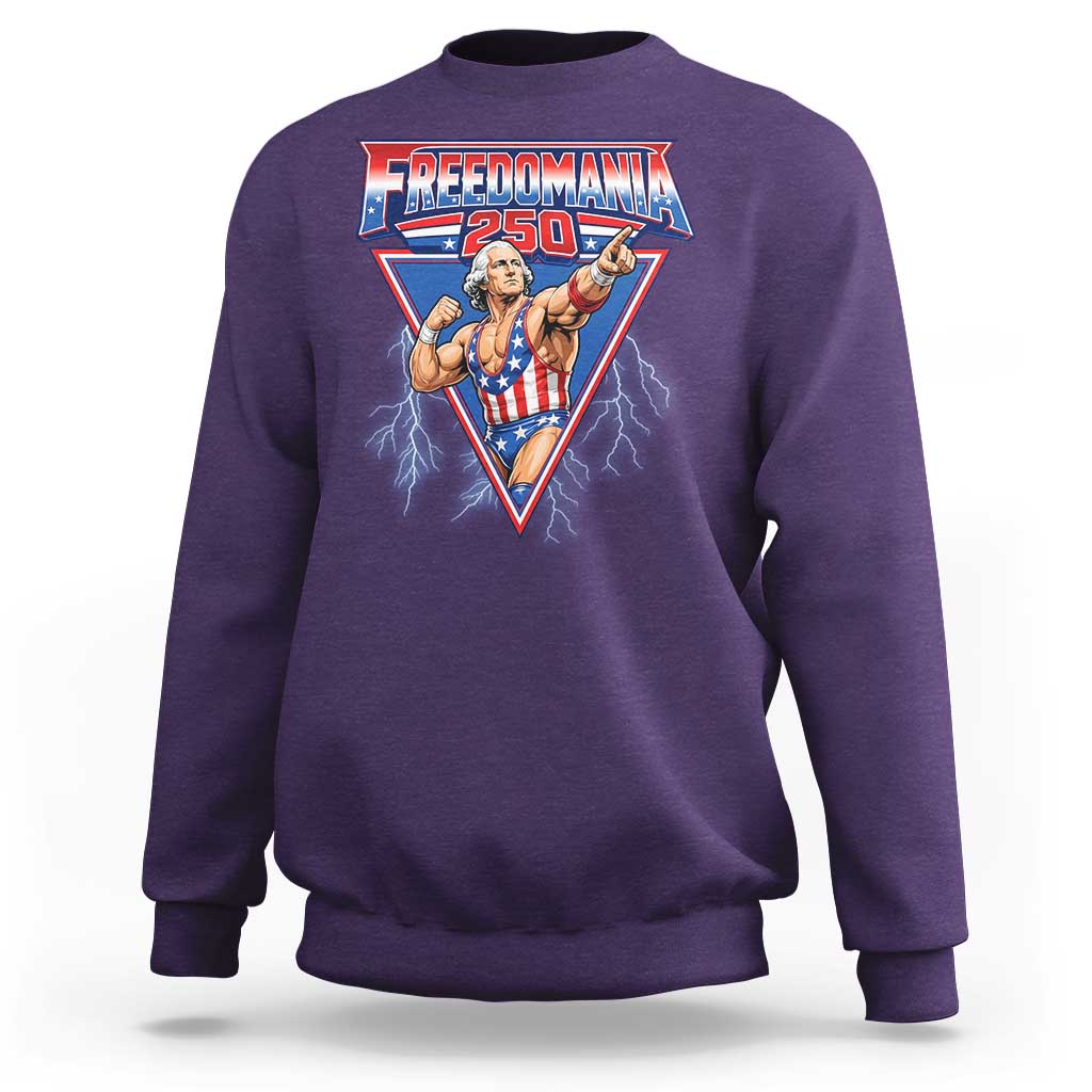 Freedomania 250 George Washington Wrestler Graphic Sweatshirt Funny Muscular President Lightning 1776 to 2026 Semiquincentennial