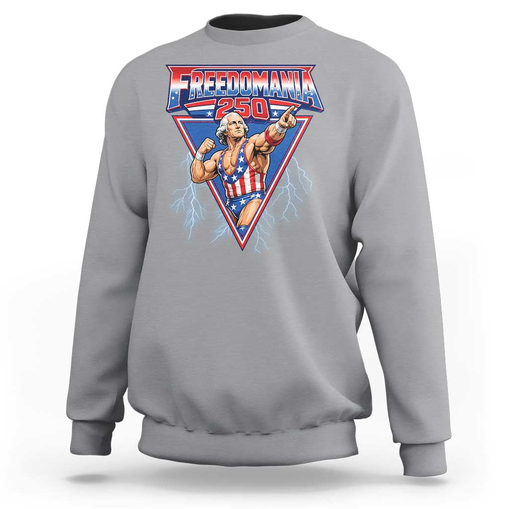 Freedomania 250 George Washington Wrestler Graphic Sweatshirt Funny Muscular President Lightning 1776 to 2026 Semiquincentennial