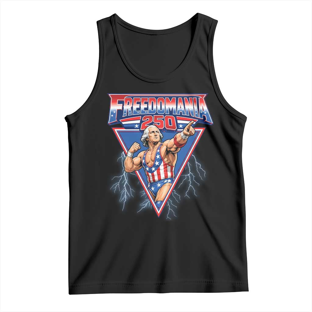 Freedomania 250 George Washington Wrestler Graphic Tank Top Funny Muscular President Lightning 1776 to 2026 Semiquincentennial
