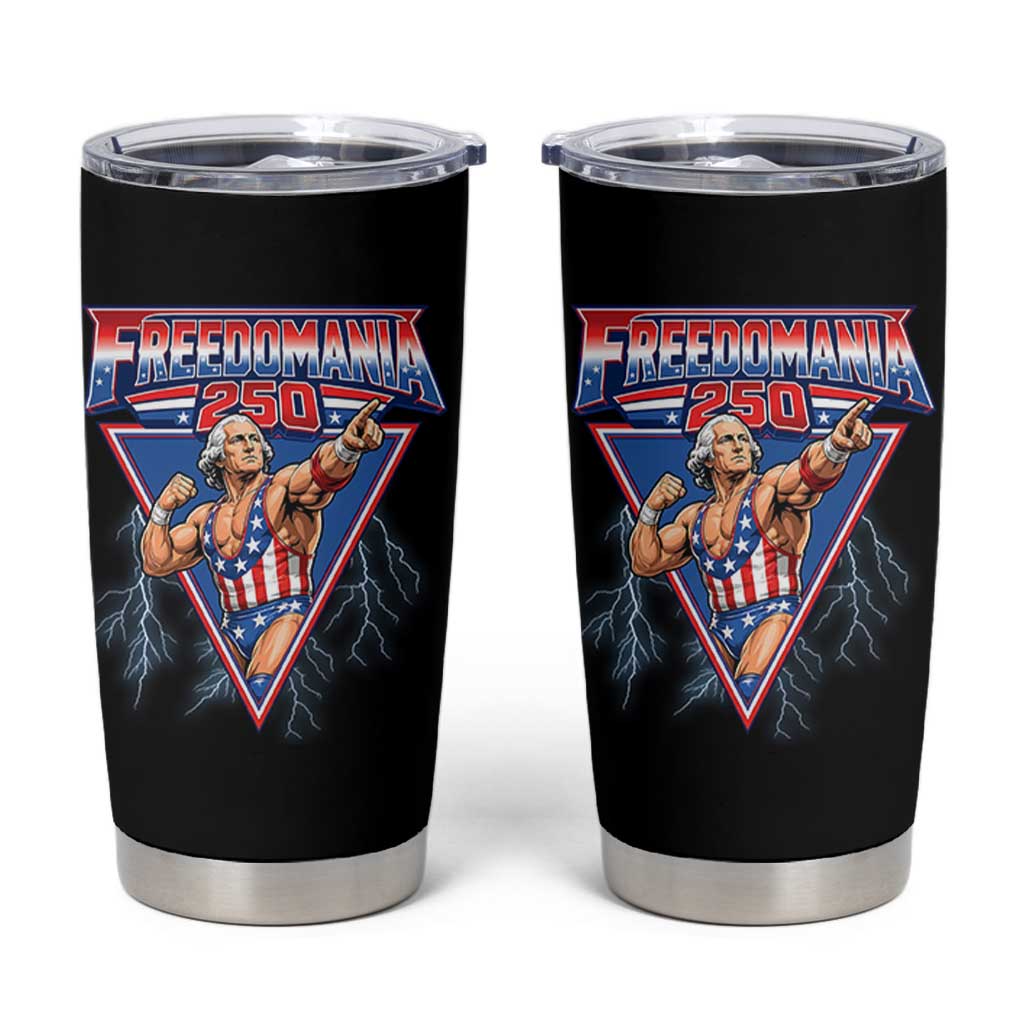 Freedomania 250 George Washington Wrestler Graphic Tumbler Cup Funny Muscular President Lightning 1776 to 2026 Semiquincentennial