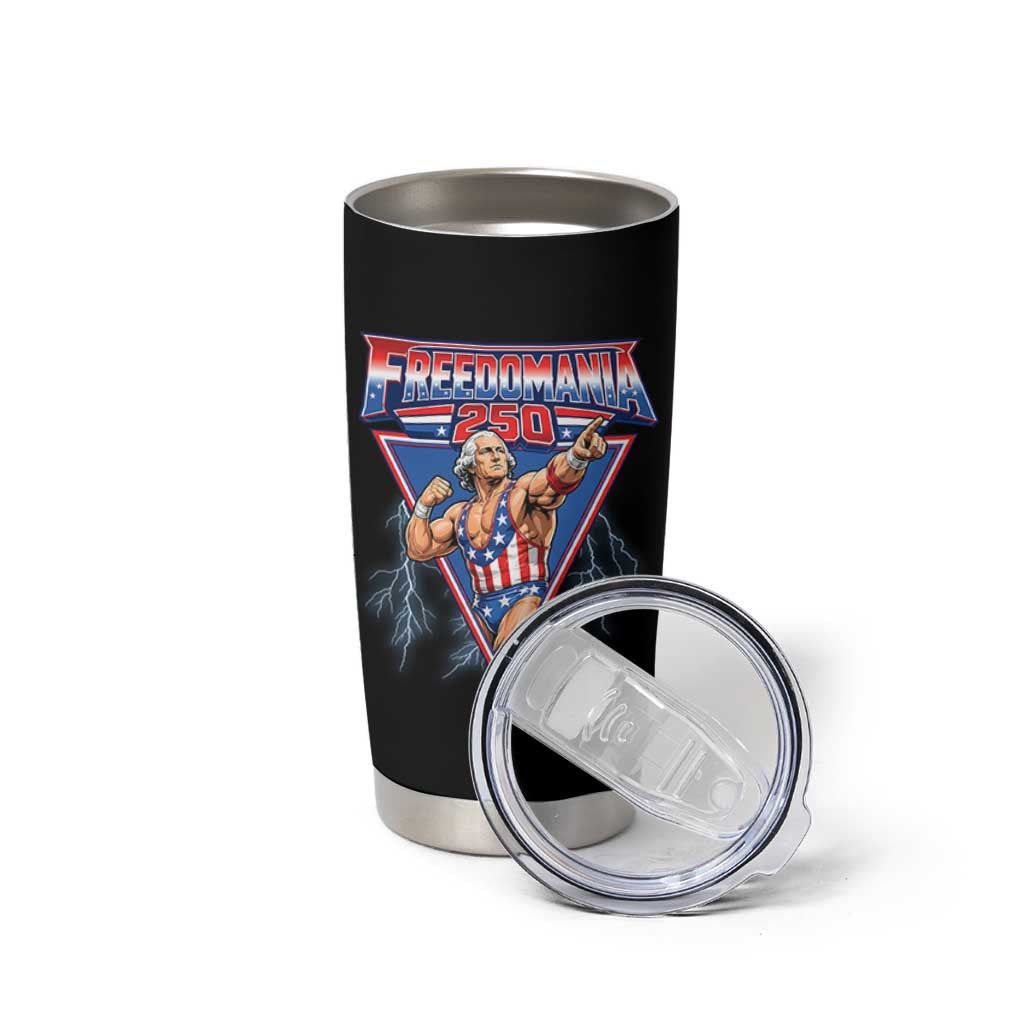 Freedomania 250 George Washington Wrestler Graphic Tumbler Cup Funny Muscular President Lightning 1776 to 2026 Semiquincentennial