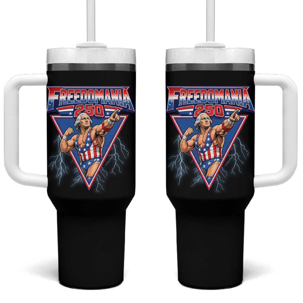 Freedomania 250 George Washington Wrestler Graphic Tumbler With Handle Funny Muscular President Lightning 1776 to 2026 Semiquincentennial