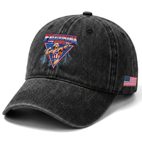 Freedomania 250 George Washington Wrestler Graphic Washed Cotton Baseball Cap Funny Muscular President Lightning 1776 to 2026 Semiquincentennial