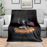 George Washington Crossing The Delaware on Hot Dog Boat Throw Blanket Funny BBQ Party 4th of July Graphic