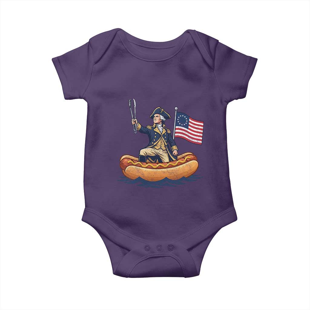 George Washington Crossing The Delaware on Hot Dog Boat Baby Onesie Funny BBQ Party 4th of July Graphic