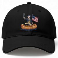 George Washington Crossing The Delaware on Hot Dog Boat Baseball Cap Funny BBQ Party 4th of July Graphic