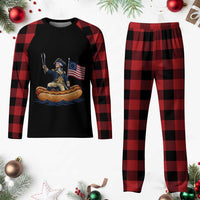 George Washington Crossing The Delaware on Hot Dog Boat Plaid Pajama Set Funny BBQ Party 4th of July Graphic