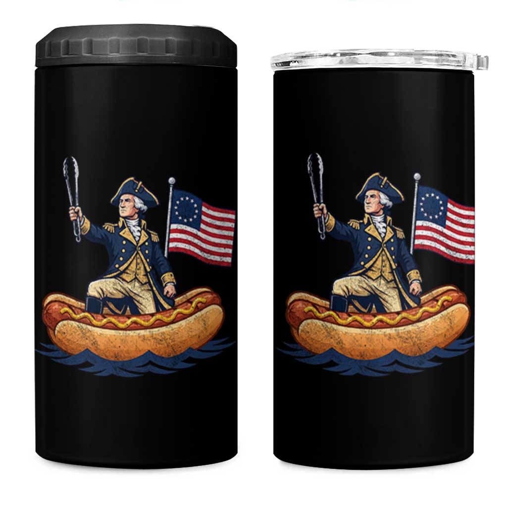 George Washington Crossing The Delaware on Hot Dog Boat 4 in 1 Can Cooler Tumbler Funny BBQ Party 4th of July Graphic