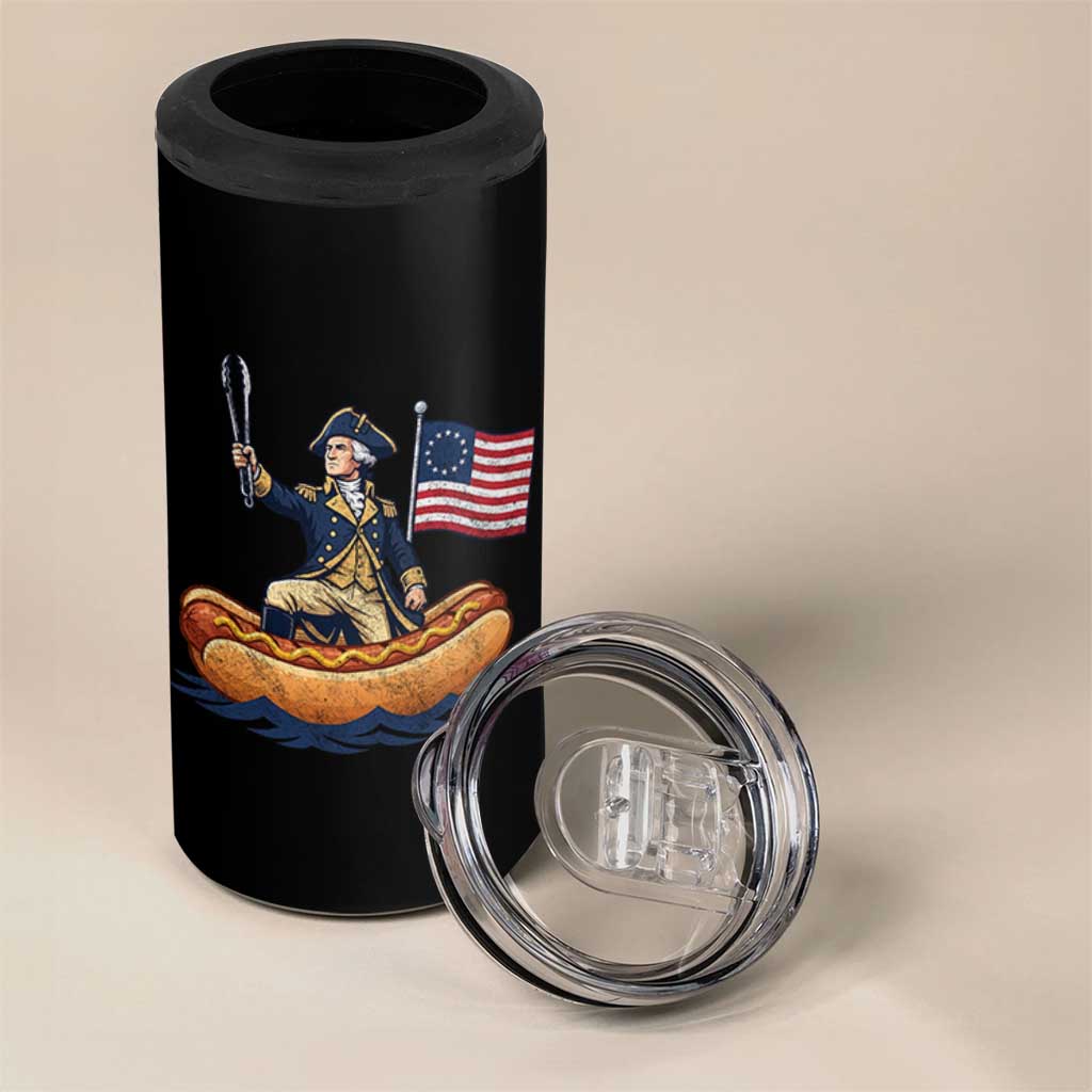 George Washington Crossing The Delaware on Hot Dog Boat 4 in 1 Can Cooler Tumbler Funny BBQ Party 4th of July Graphic