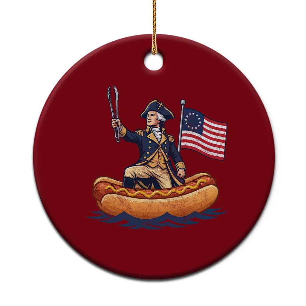 George Washington Crossing The Delaware on Hot Dog Boat Ceramic Ornament Funny BBQ Party 4th of July Graphic