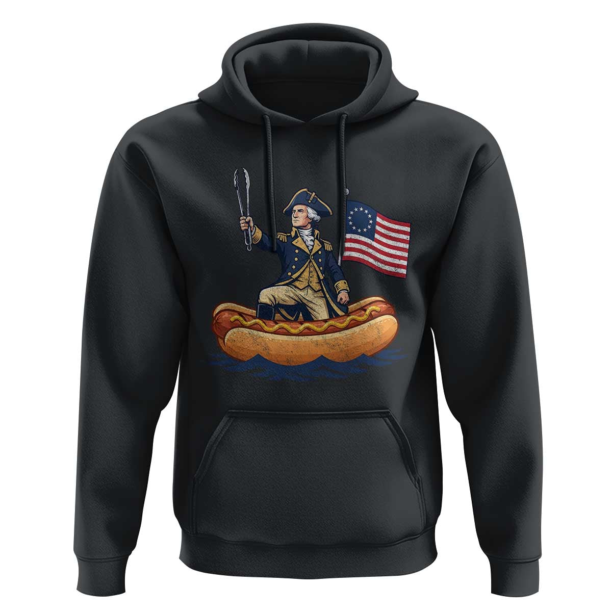 George Washington Crossing The Delaware on Hot Dog Boat Hoodie Funny BBQ Party 4th of July Graphic