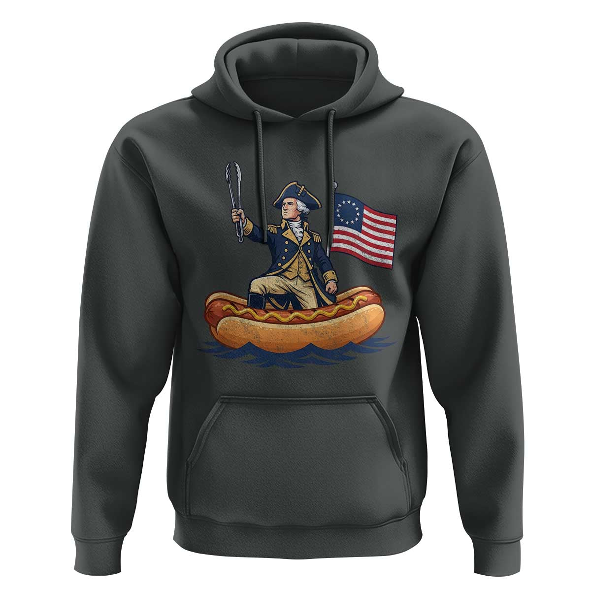 George Washington Crossing The Delaware on Hot Dog Boat Hoodie Funny BBQ Party 4th of July Graphic