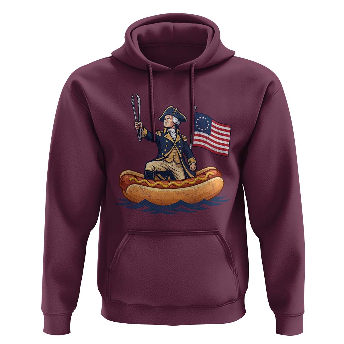 George Washington Crossing The Delaware on Hot Dog Boat Hoodie Funny BBQ Party 4th of July Graphic