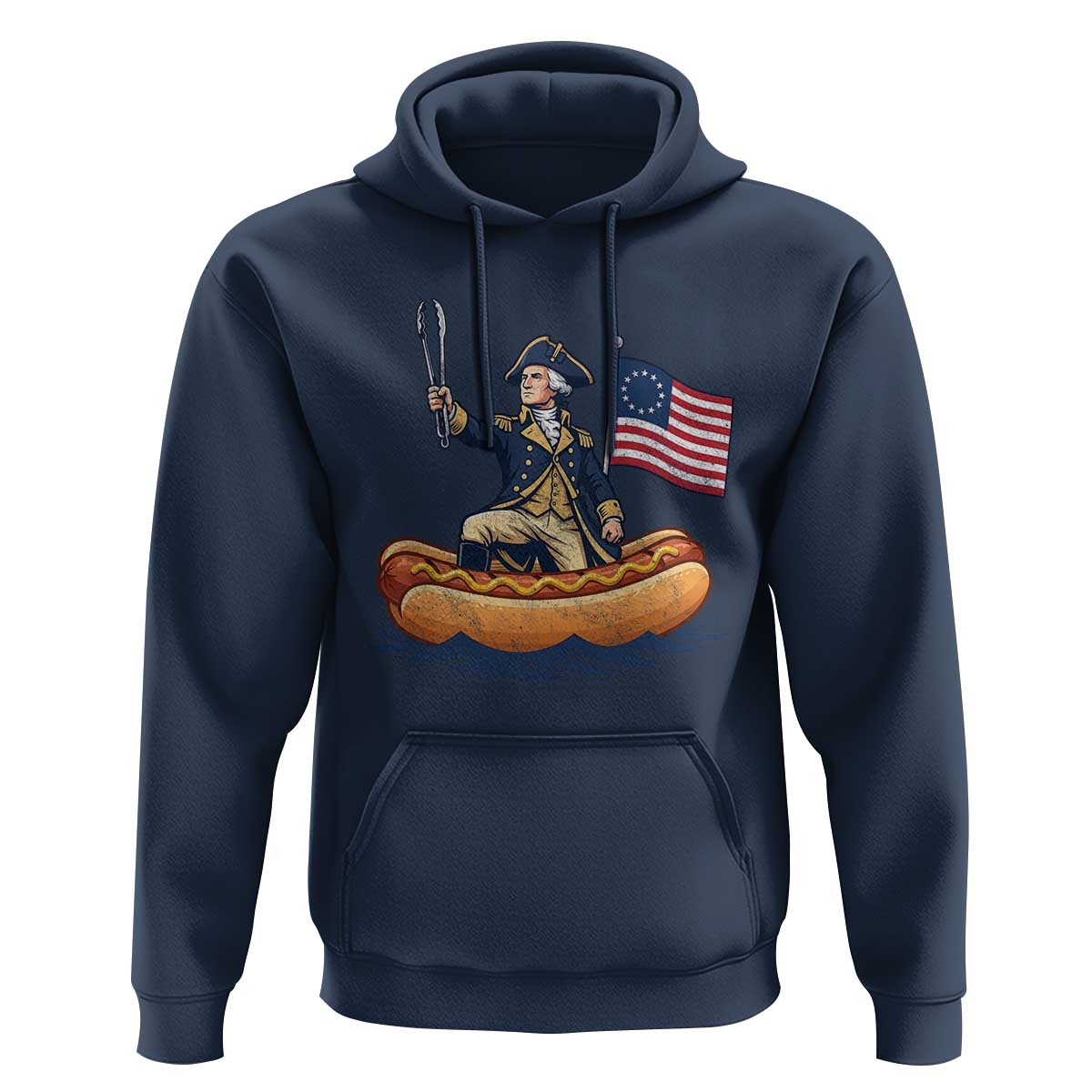 George Washington Crossing The Delaware on Hot Dog Boat Hoodie Funny BBQ Party 4th of July Graphic
