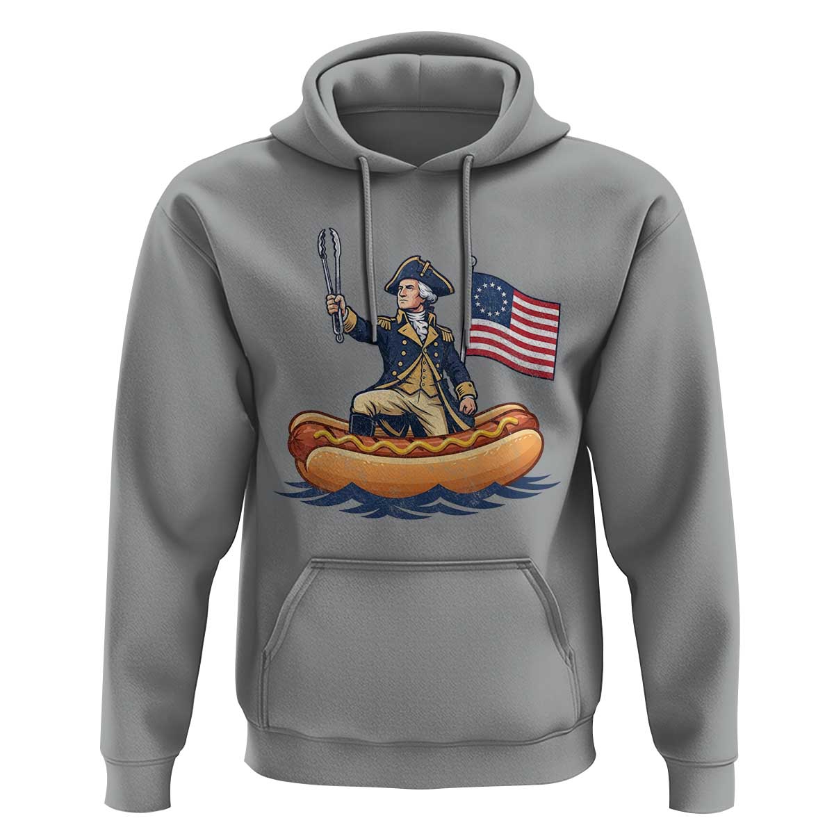 George Washington Crossing The Delaware on Hot Dog Boat Hoodie Funny BBQ Party 4th of July Graphic