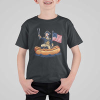 George Washington Crossing The Delaware on Hot Dog Boat T Shirt For Kid Funny BBQ Party 4th of July Graphic