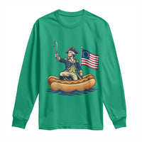 George Washington Crossing The Delaware on Hot Dog Boat Long Sleeve Shirt Funny BBQ Party 4th of July Graphic