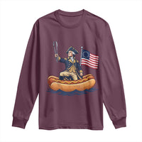 George Washington Crossing The Delaware on Hot Dog Boat Long Sleeve Shirt Funny BBQ Party 4th of July Graphic