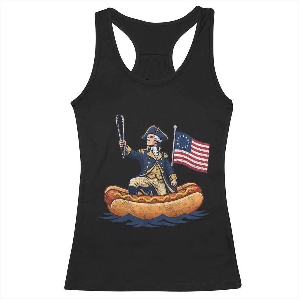 George Washington Crossing The Delaware on Hot Dog Boat Racerback Tank Top Funny BBQ Party 4th of July Graphic