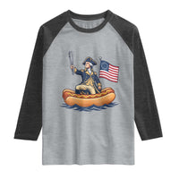George Washington Crossing The Delaware on Hot Dog Boat Raglan Shirt Funny BBQ Party 4th of July Graphic