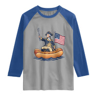 George Washington Crossing The Delaware on Hot Dog Boat Raglan Shirt Funny BBQ Party 4th of July Graphic