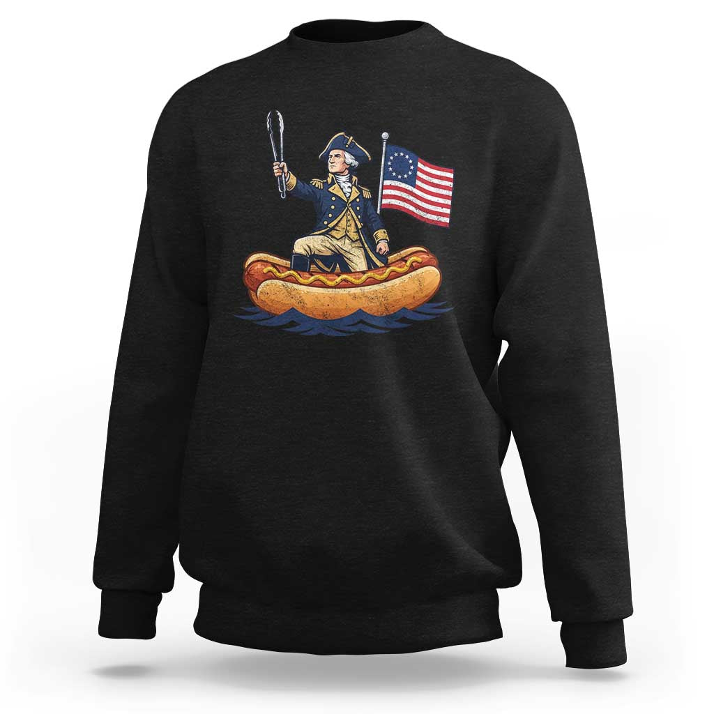 George Washington Crossing The Delaware on Hot Dog Boat Sweatshirt Funny BBQ Party 4th of July Graphic