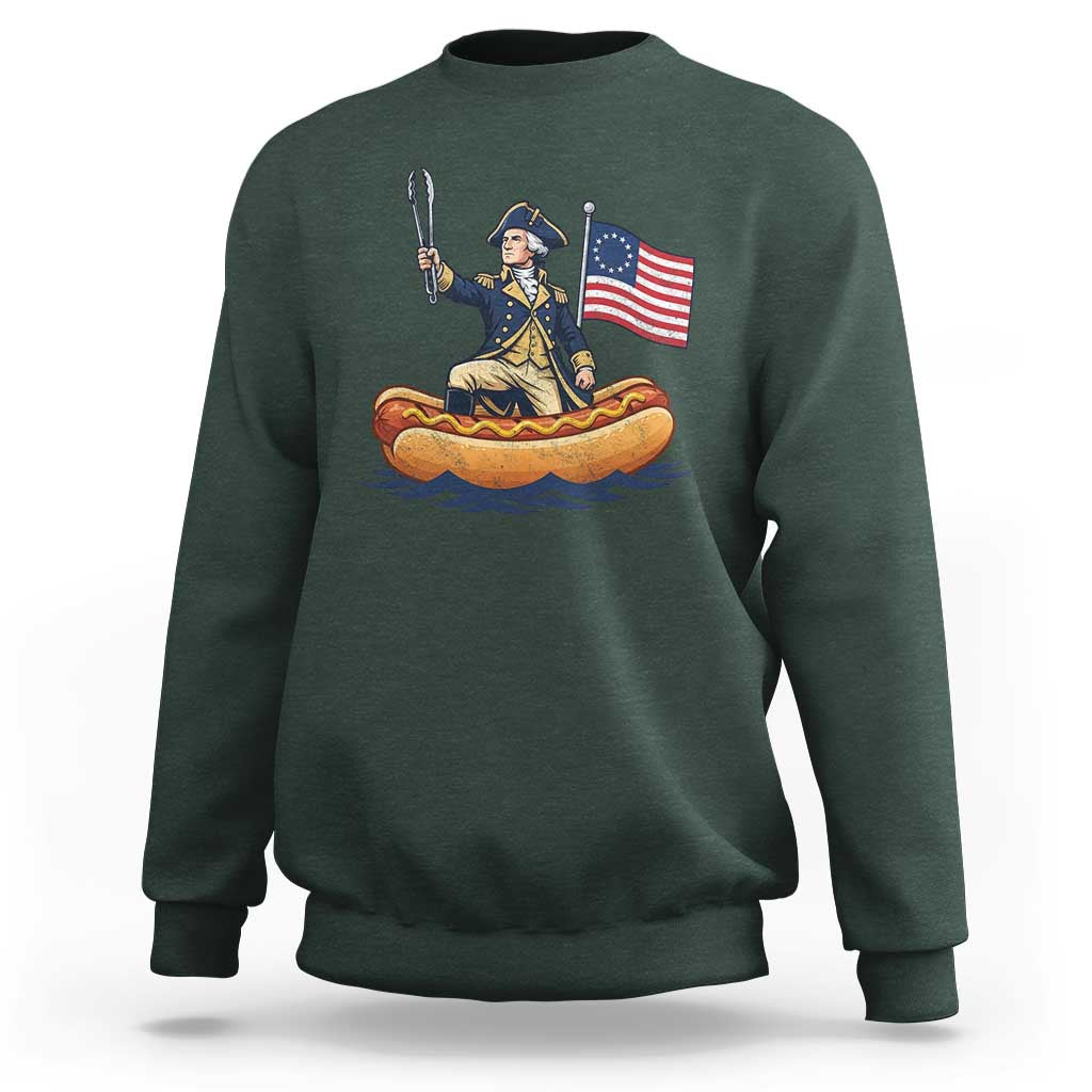 George Washington Crossing The Delaware on Hot Dog Boat Sweatshirt Funny BBQ Party 4th of July Graphic