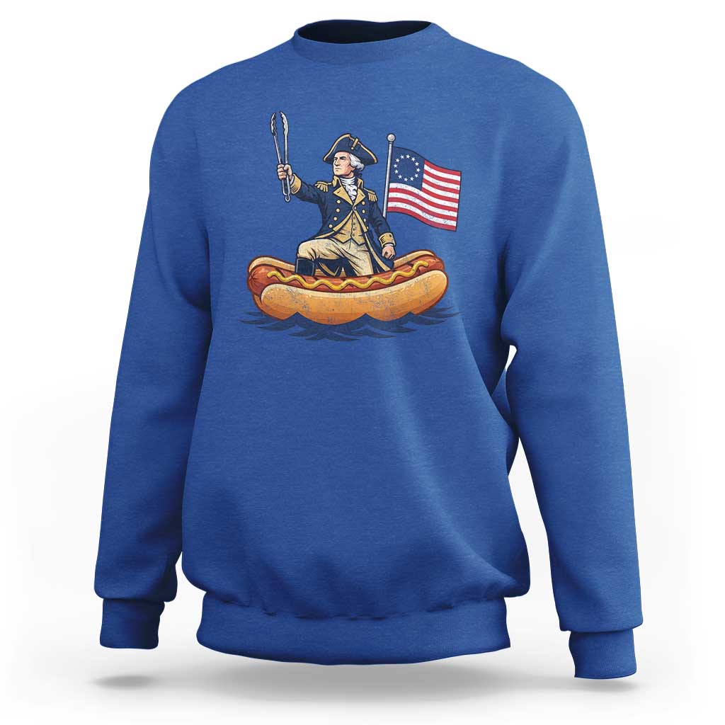 George Washington Crossing The Delaware on Hot Dog Boat Sweatshirt Funny BBQ Party 4th of July Graphic