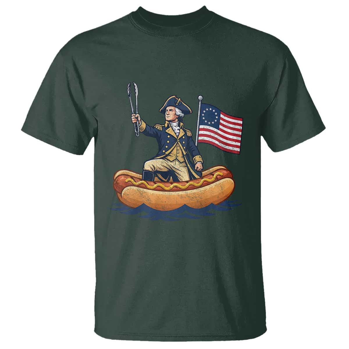 George Washington Crossing The Delaware on Hot Dog Boat T Shirt Funny BBQ Party 4th of July Graphic