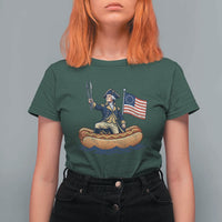 George Washington Crossing The Delaware on Hot Dog Boat T Shirt For Women Funny BBQ Party 4th of July Graphic