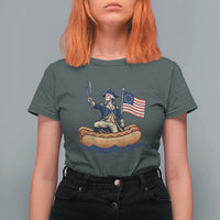 George Washington Crossing The Delaware on Hot Dog Boat T Shirt For Women Funny BBQ Party 4th of July Graphic