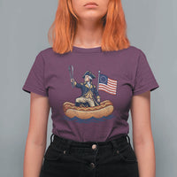 George Washington Crossing The Delaware on Hot Dog Boat T Shirt For Women Funny BBQ Party 4th of July Graphic